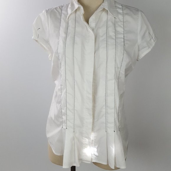Antilia Femme Women size L Blouse Buttons Down Collared Pleated Stretch - Picture 1 of 9